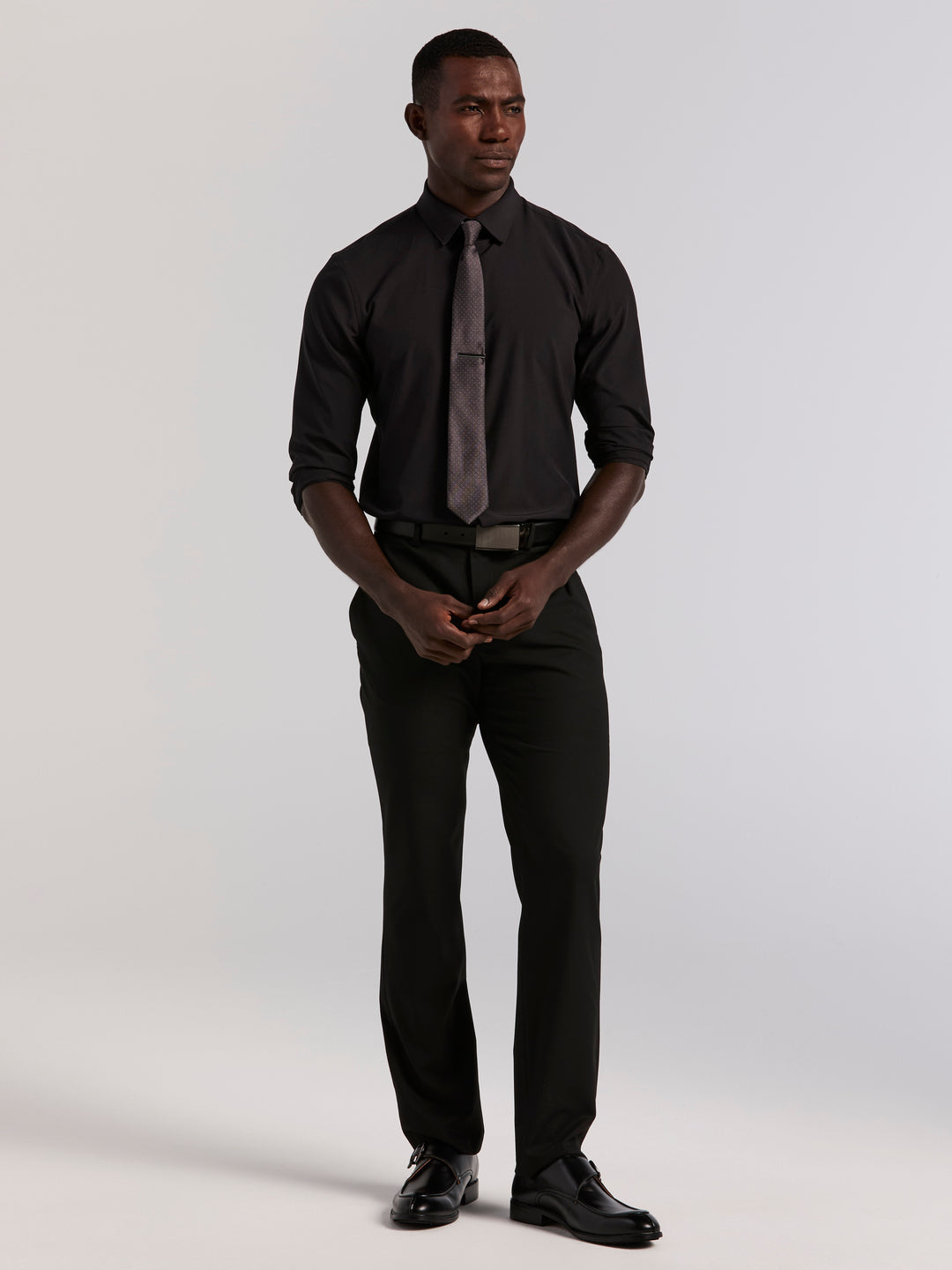 Slim Fit Tech Solid Total Stretch Dress Shirt (Black) 
