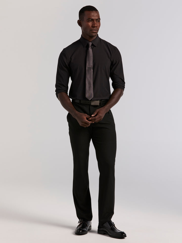 Slim Fit Tech Solid Total Stretch Dress Shirt (Black) 