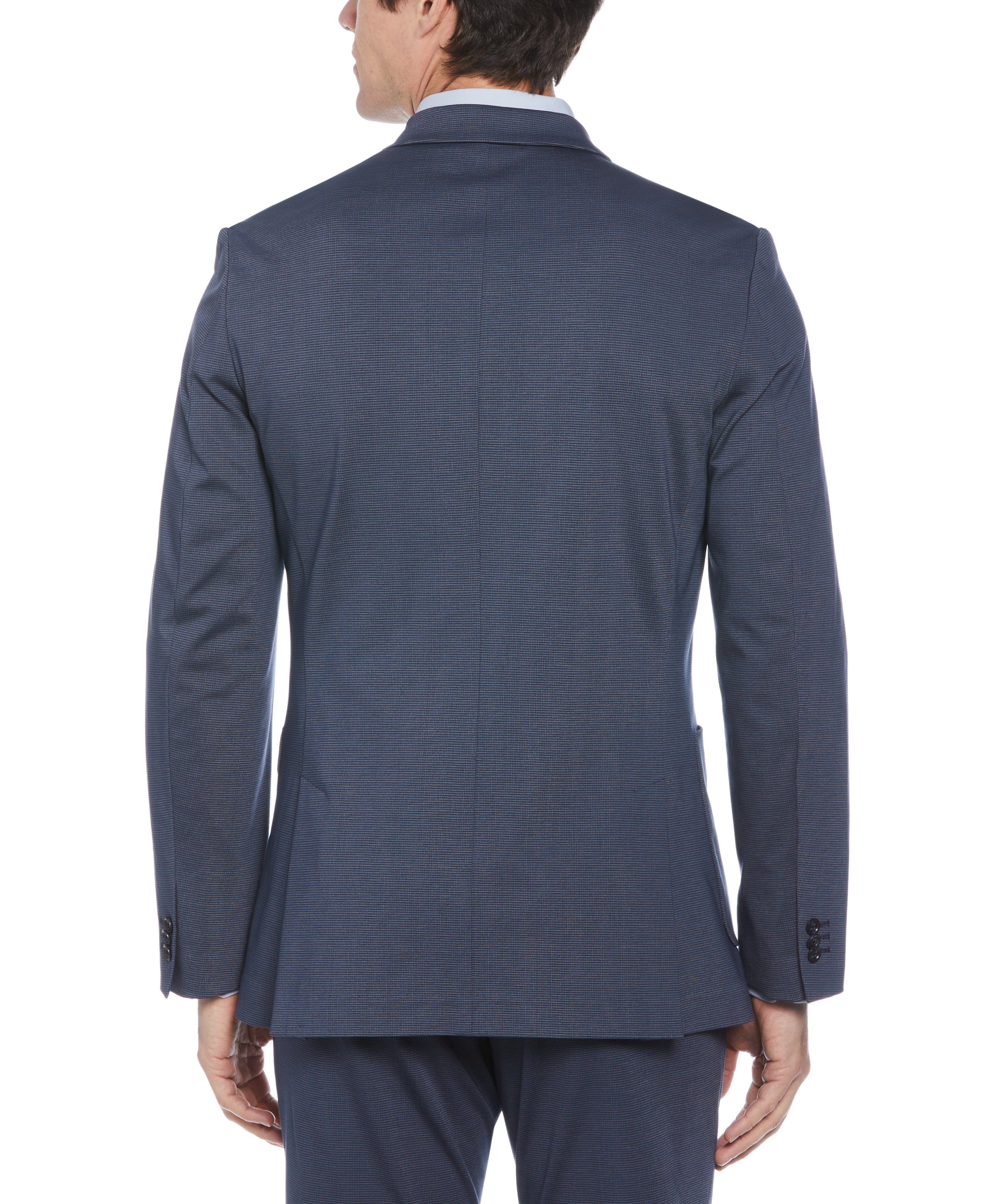Slim Fit Microgrid Knit Medium Navy Suit | Perry Ellis