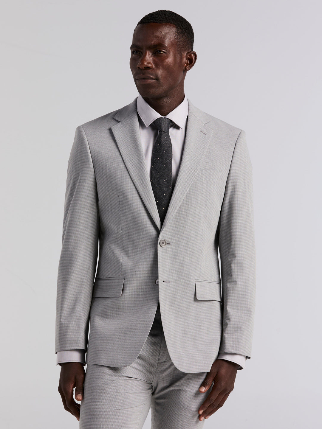 Slim Fit Mini Grid Pattern Suit Jacket (Grey) 