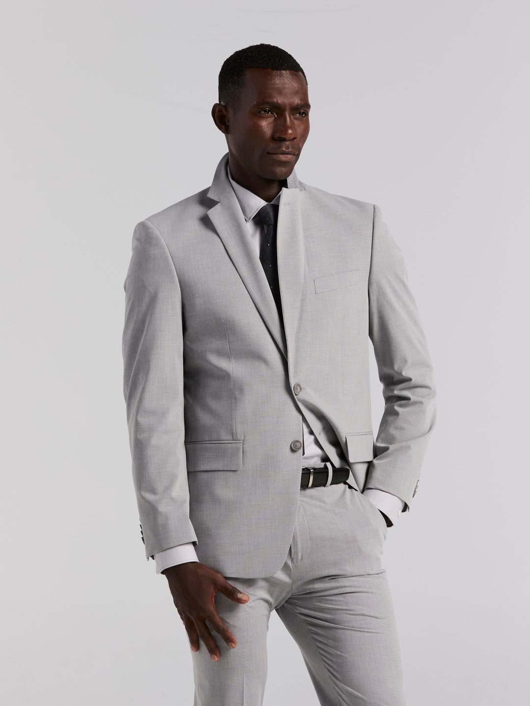 Slim Fit Mini Grid Pattern Suit Jacket (Grey) 