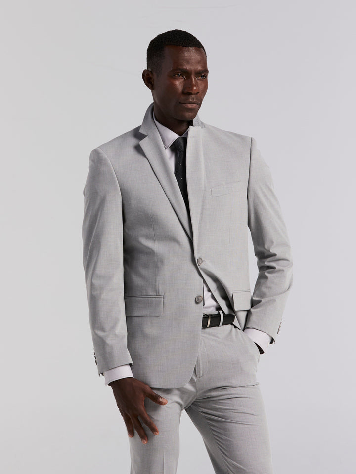 Slim Fit Mini Grid Pattern Suit Jacket (Grey) 