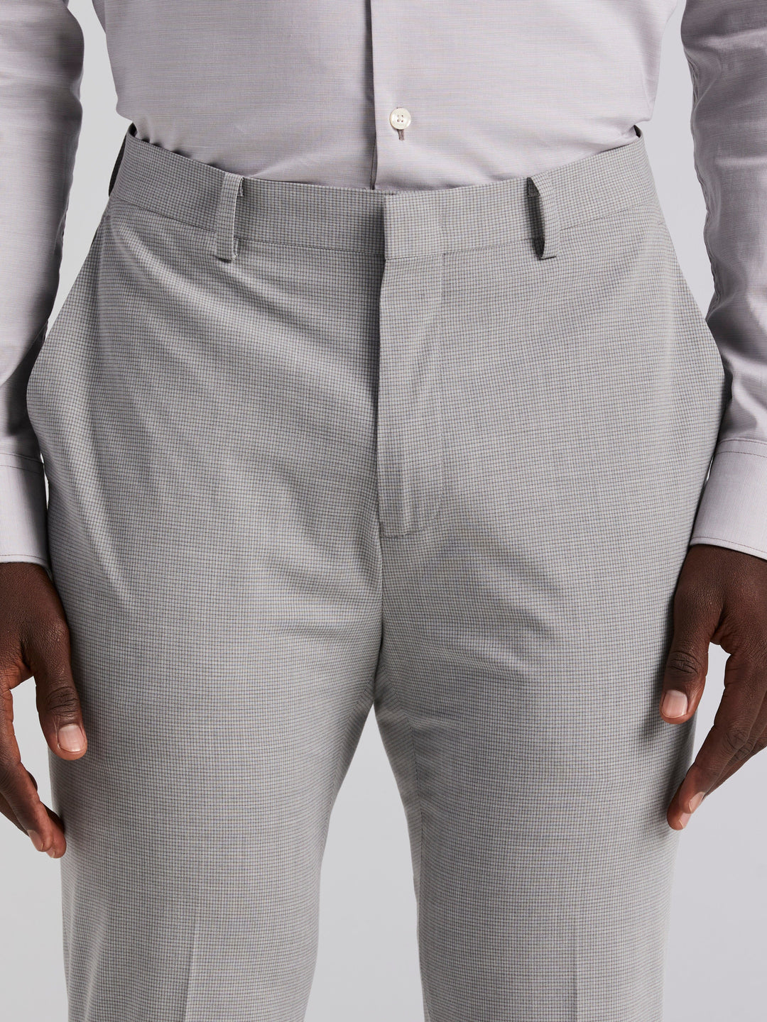 Slim Fit Mini Grid Pattern Suit Pant (Grey) 