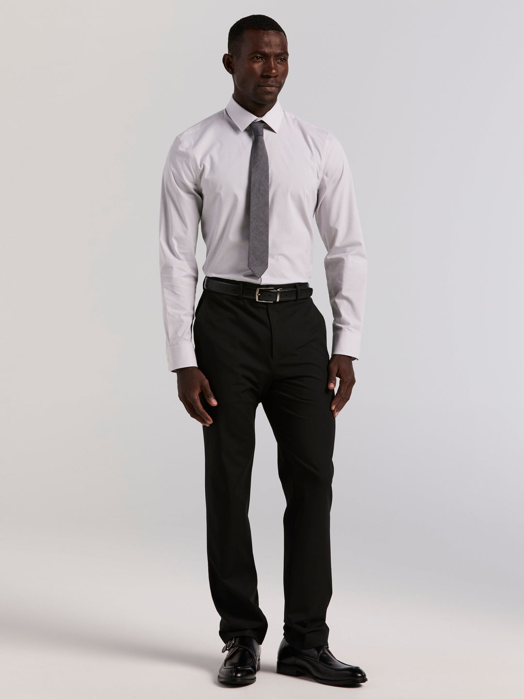 Slim Fit Mini Stripe Dress Shirt (Aluminum) 