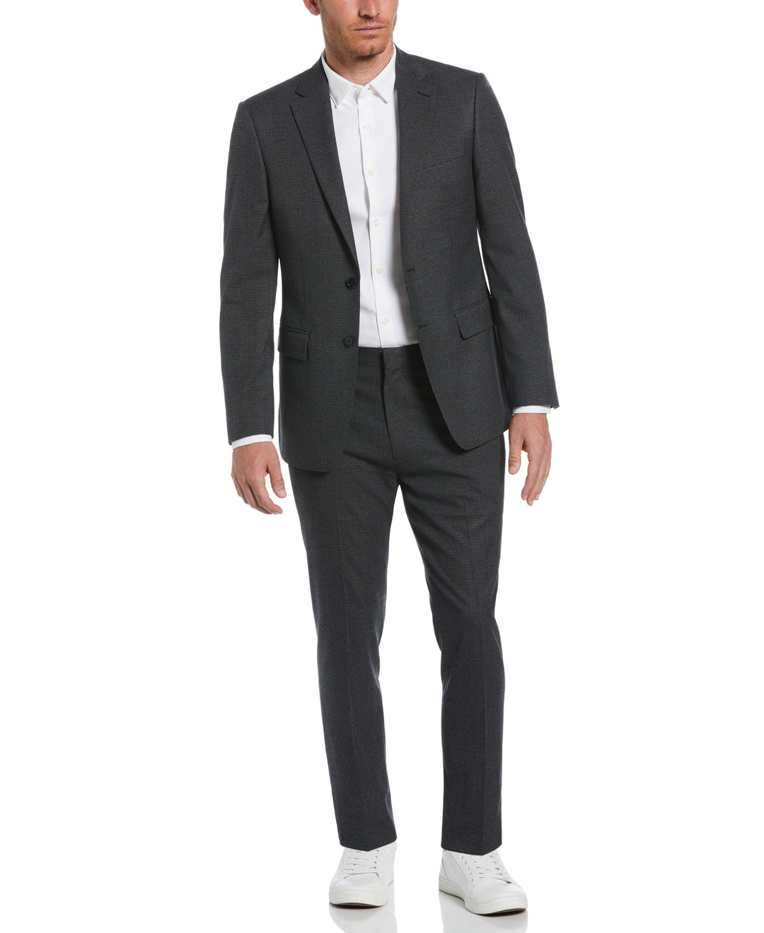 Slim Fit Notch Lapel Houndstooth Suit Jacket (Dark Charcoal) 