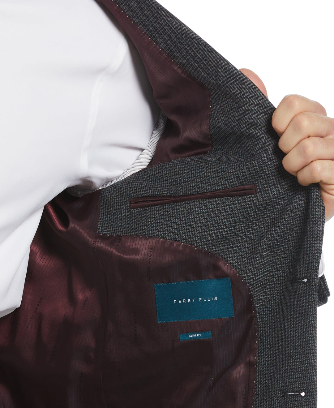 Slim Fit Notch Lapel Houndstooth Suit Jacket (Dark Charcoal) 