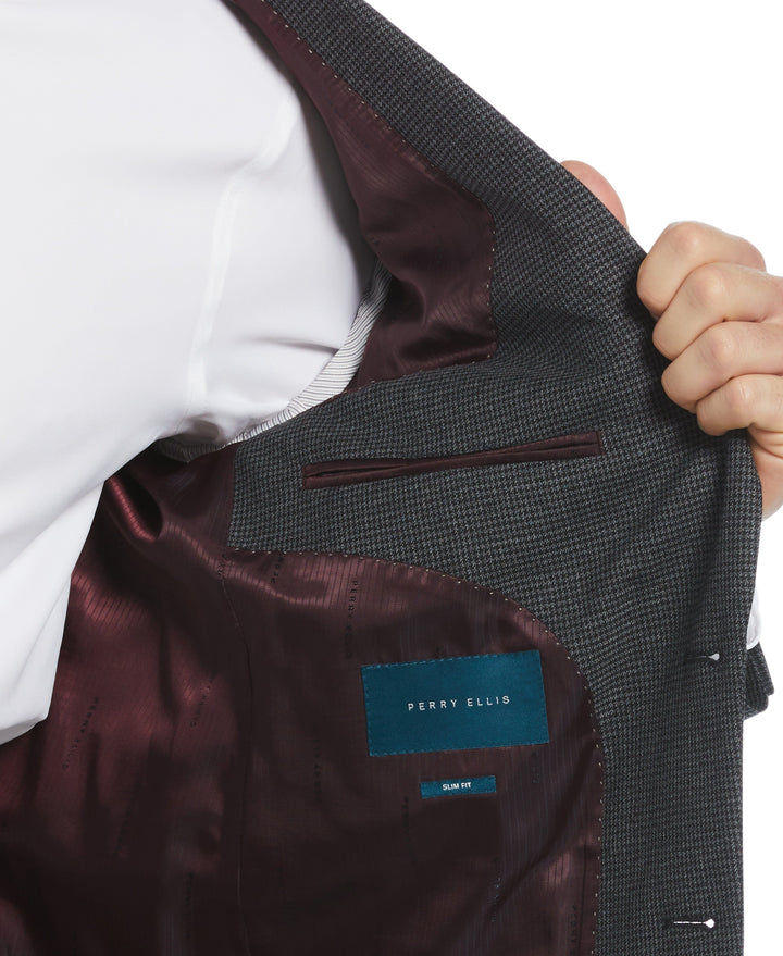 Slim Fit Notch Lapel Houndstooth Suit Jacket (Dark Charcoal) 