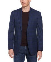 Slim Fit Notch Lapel Shadow Plaid Sport Coat (Blue) 