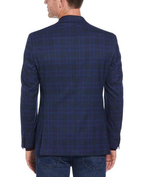 Slim Fit Notch Lapel Shadow Plaid Sport Coat (Blue) 