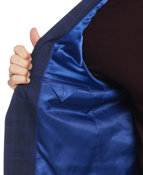 Slim Fit Notch Lapel Shadow Plaid Sport Coat (Blue) 