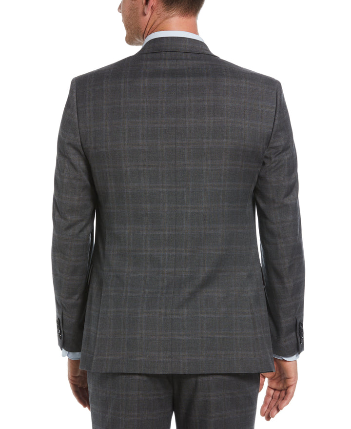 Slim Fit Peak Lapel Deco Plaid Suit Jacket (Grey/Brown) 