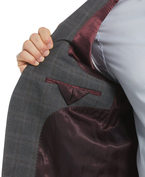 Slim Fit Peak Lapel Deco Plaid Suit Jacket (Grey/Brown) 