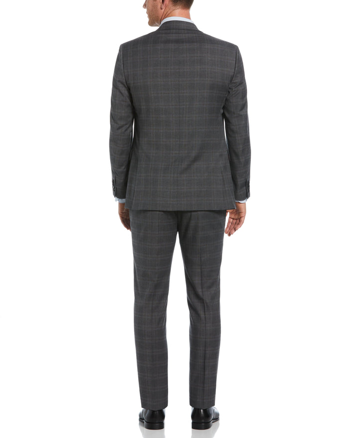 Slim Fit Peak Lapel Deco Plaid Suit Jacket (Grey/Brown) 