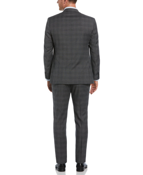 Slim Fit Peak Lapel Deco Plaid Suit Jacket (Grey/Brown) 
