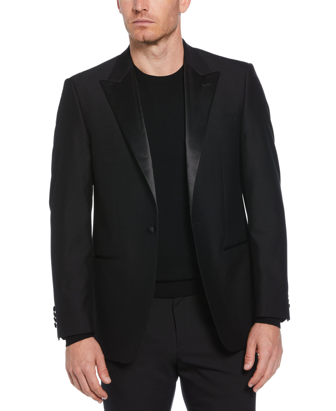 Slim Fit Peak Lapel Sport Coat with Satin (Black) 