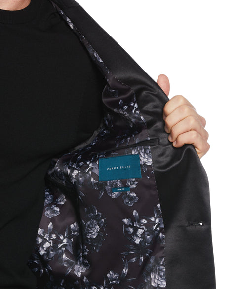 Slim Fit Peak Lapel Sport Coat with Satin (Black) 