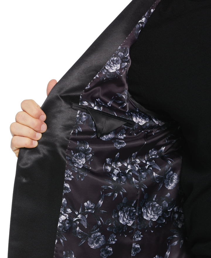 Slim Fit Peak Lapel Sport Coat with Satin (Black) 