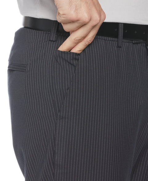 Slim Fit Pinstripe Flat Front Suit Pant (Dark Charcoal) 