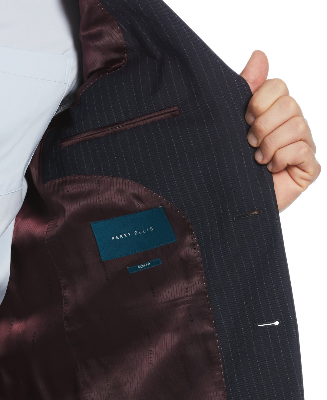 Pinstripe Peak Lapel Suit Jacket  (Navy/Grey) 