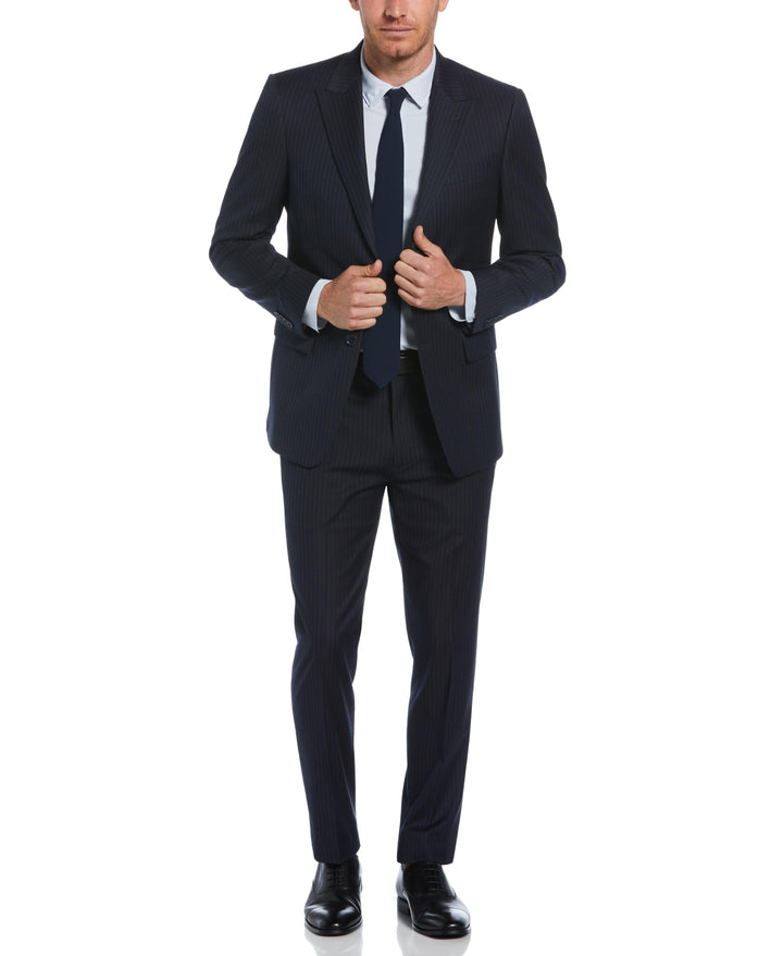 Pinstripe Peak Lapel Suit Jacket  (Navy/Grey) 