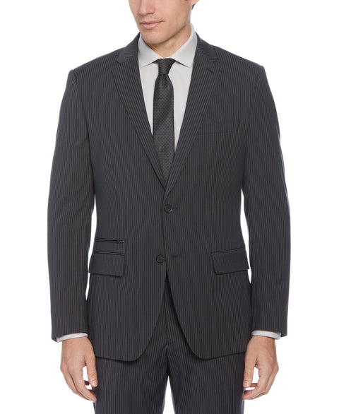Slim Fit Pinstripe Suit Jacket (Dark Charcoal) 