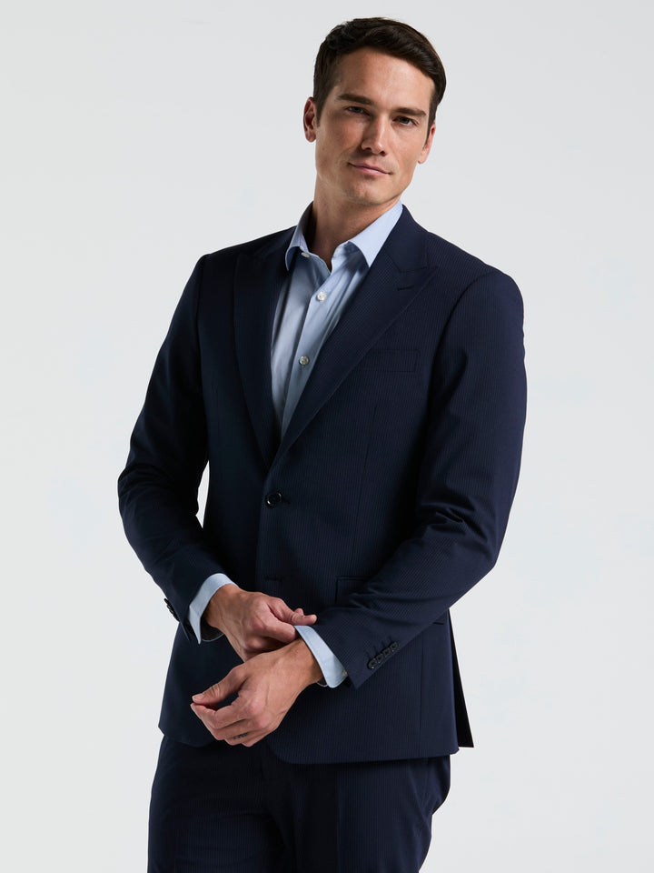 Slim Fit Pinstripe Suit Jacket (Blue) 