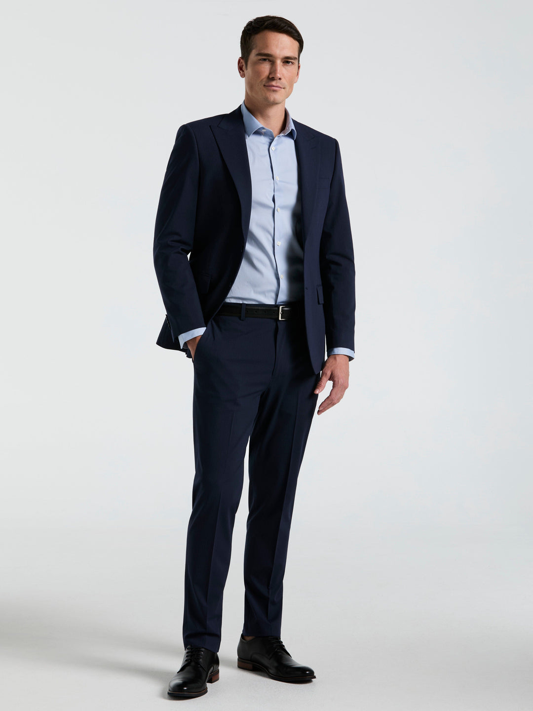 Slim Fit Pinstripe Suit Jacket (Blue) 