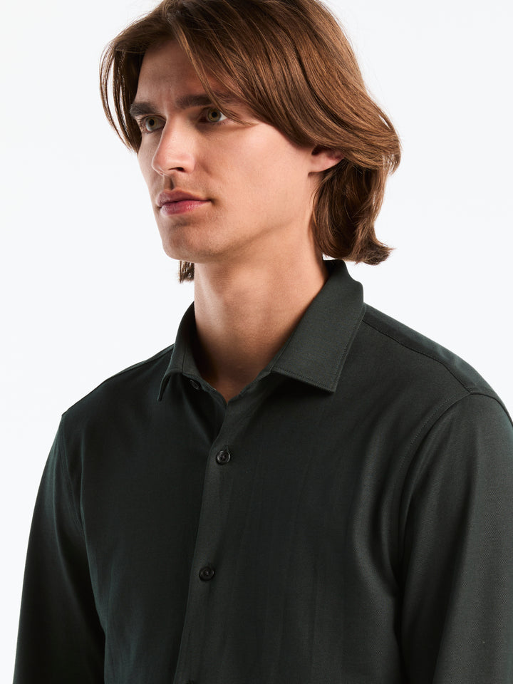 Slim Fit Pique Knit Long Sleeve Shirt (Forest River) 