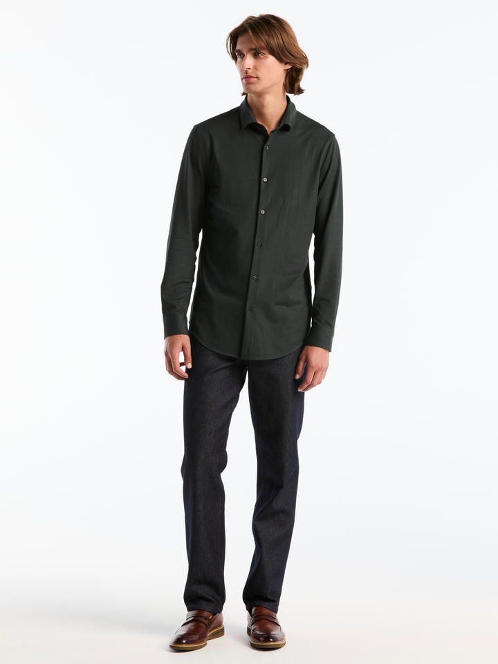 Slim Fit Pique Knit Long Sleeve Shirt (Forest River) 