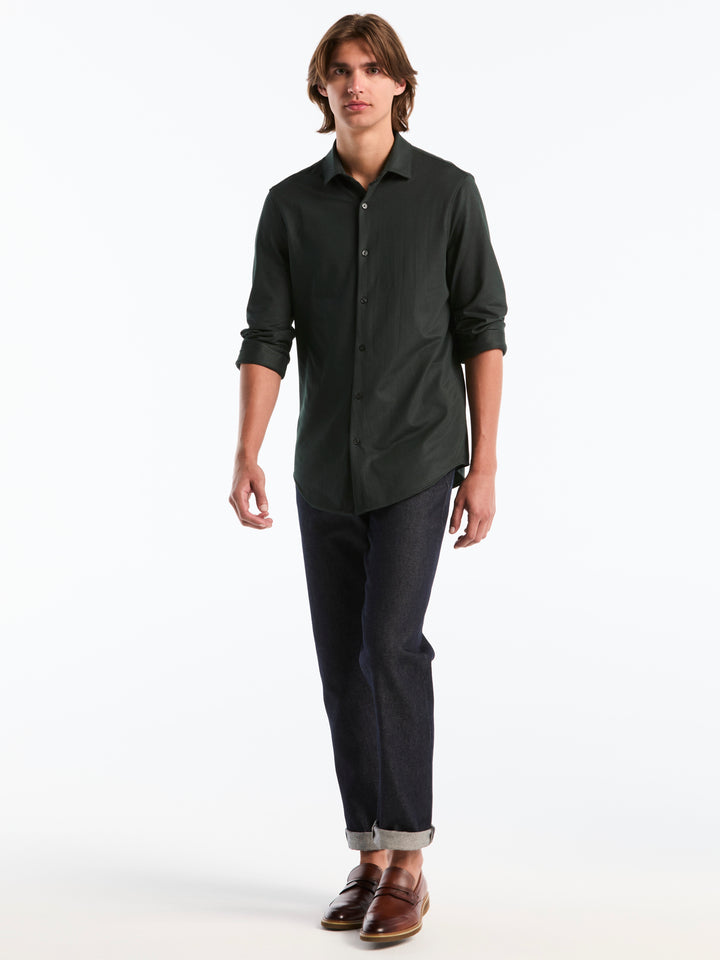 Slim Fit Pique Knit Long Sleeve Shirt (Forest River) 
