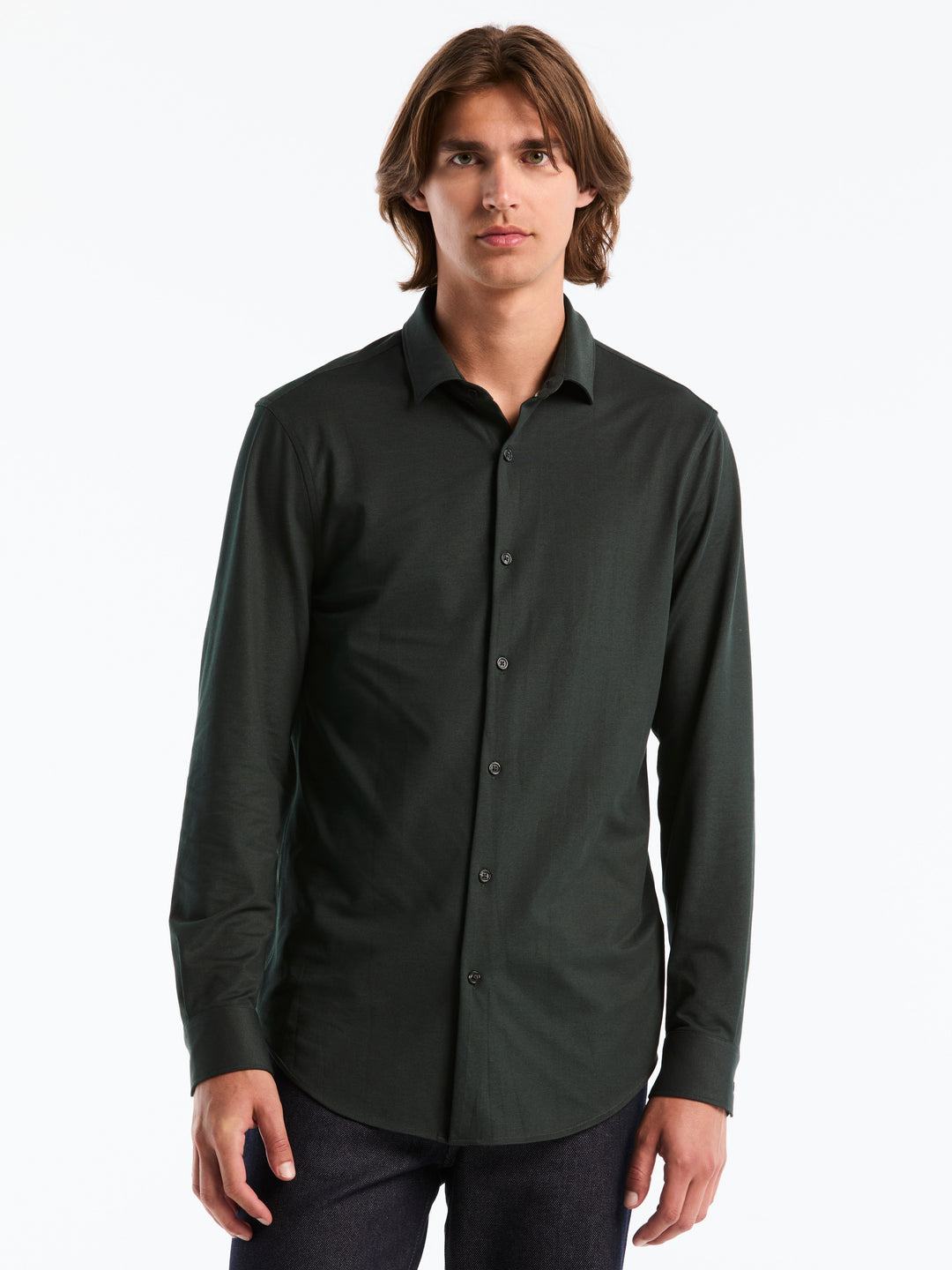 Slim Fit Pique Knit Long Sleeve Shirt (Forest River) 