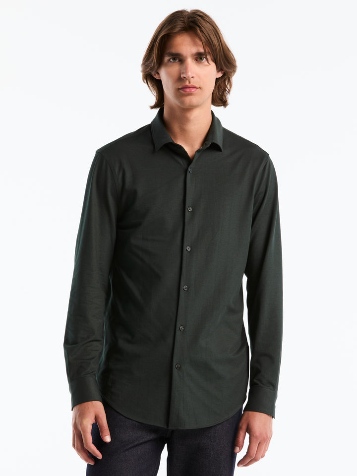 Slim Fit Pique Knit Long Sleeve Shirt (Forest River) 