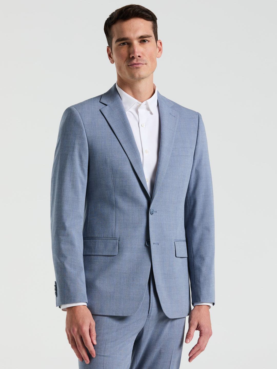 Slim Fit Plaid Print Suit Jacket (Blue) 