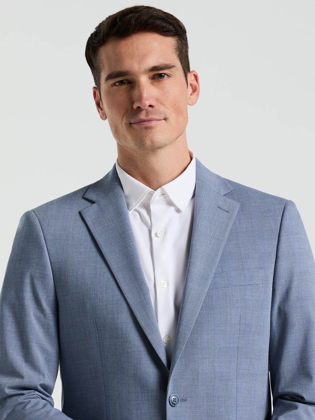 Slim Fit Plaid Print Suit Jacket (Blue) 