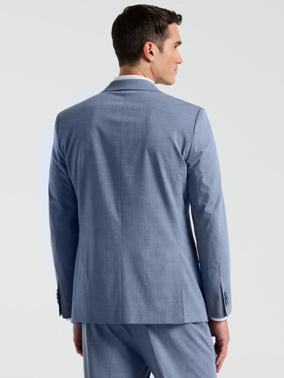 Slim Fit Plaid Print Suit Jacket (Blue) 