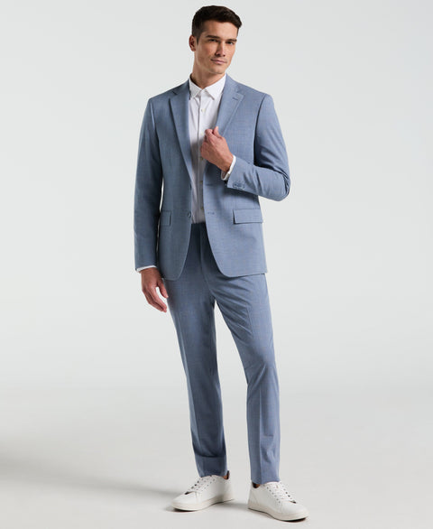 Slim Fit Plaid Print Suit Jacket (Blue) 