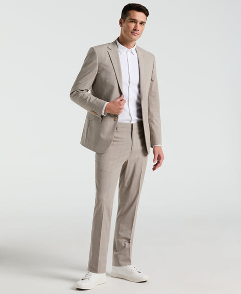Slim Fit Plaid Print Suit Pant (Tan) 