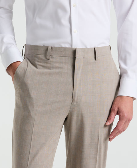 Slim Fit Plaid Print Suit Pant (Tan) 