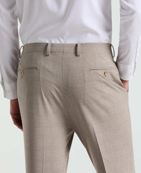 Slim Fit Plaid Print Suit Pant (Tan) 