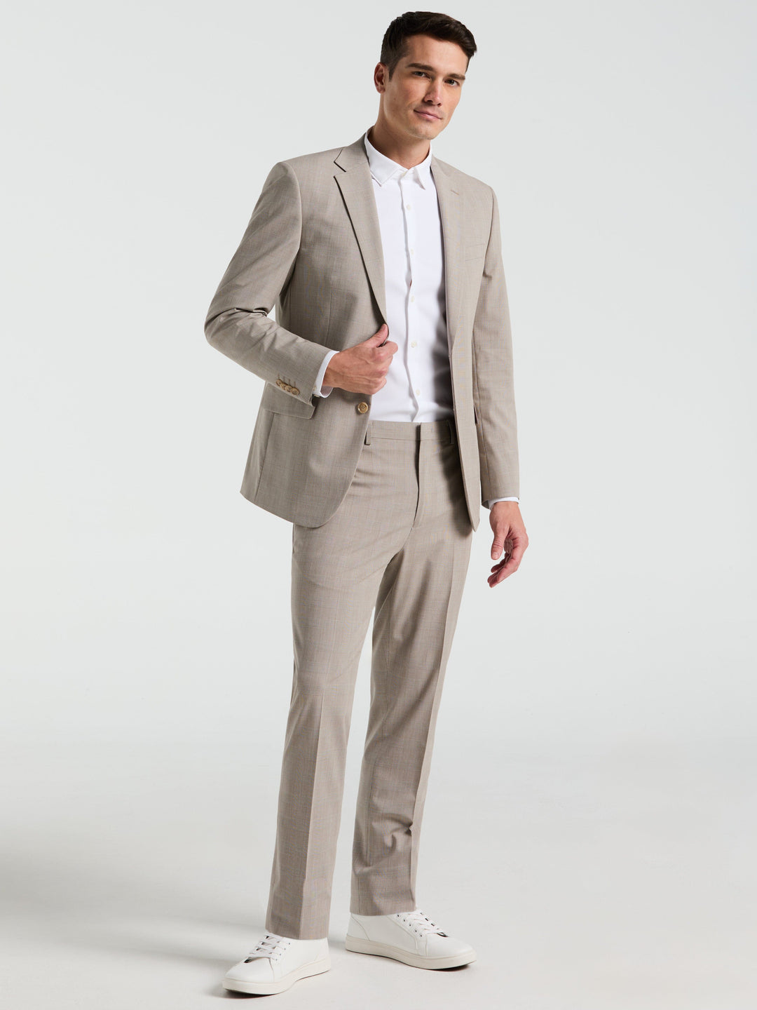 Slim Fit Plaid Print Suit Pant (Tan) 