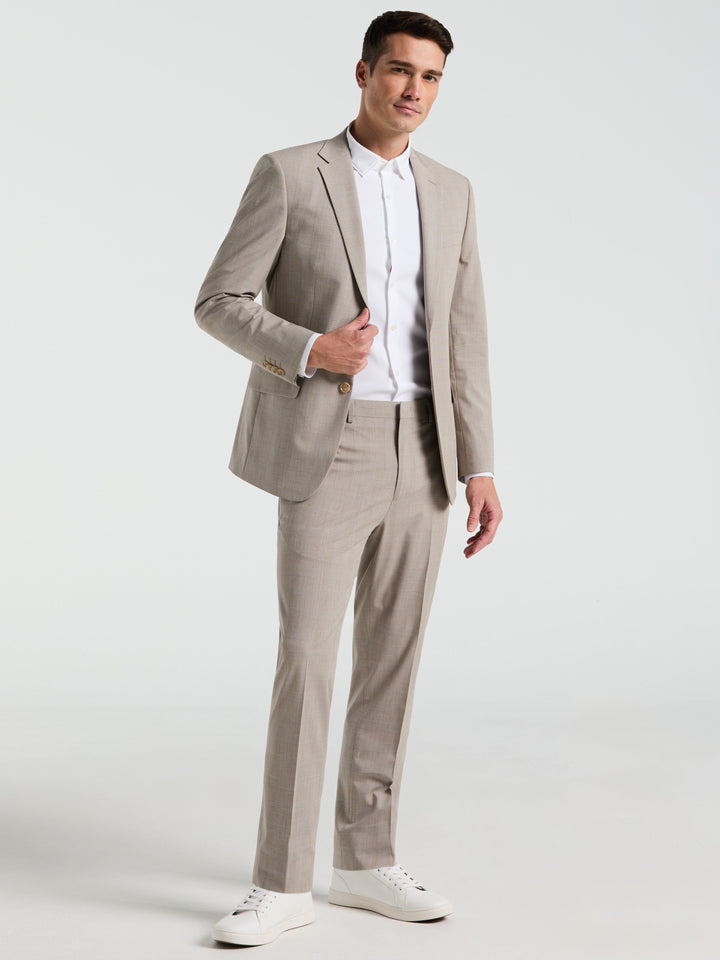 Slim Fit Plaid Print Suit Pant (Tan) 