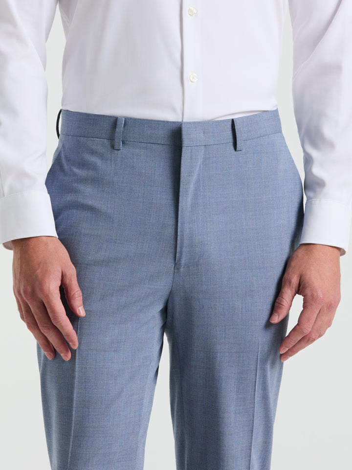 Slim Fit Plaid Print Suit Pant (Blue) 
