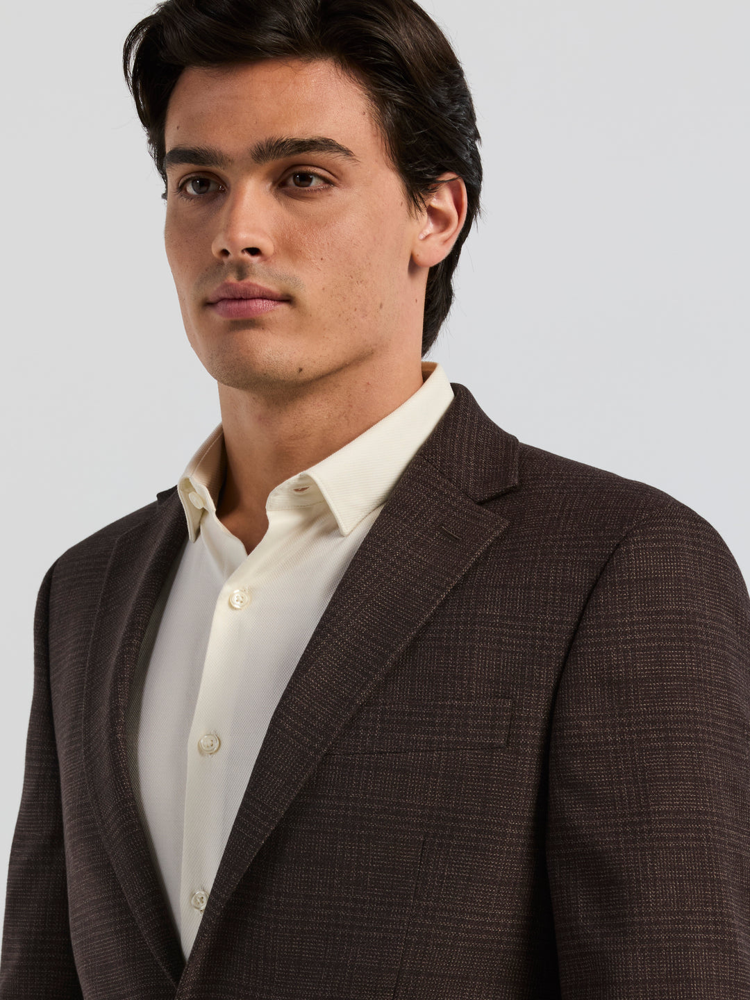 Brown Plaid Twill Slim Fit Sport Coat (Brown) 