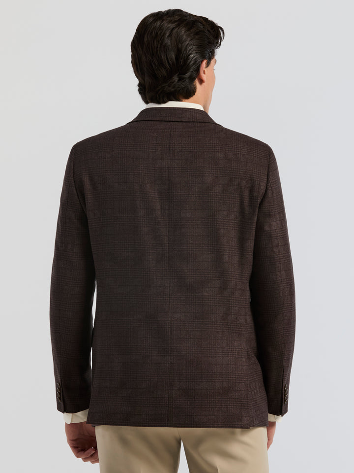 Brown Plaid Twill Slim Fit Sport Coat (Brown) 