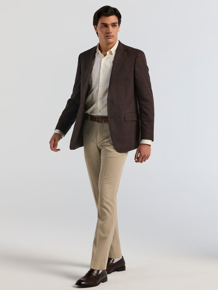 Brown Plaid Twill Slim Fit Sport Coat (Brown) 