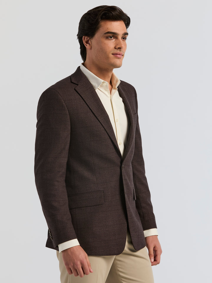 Brown Plaid Twill Slim Fit Sport Coat (Brown) 