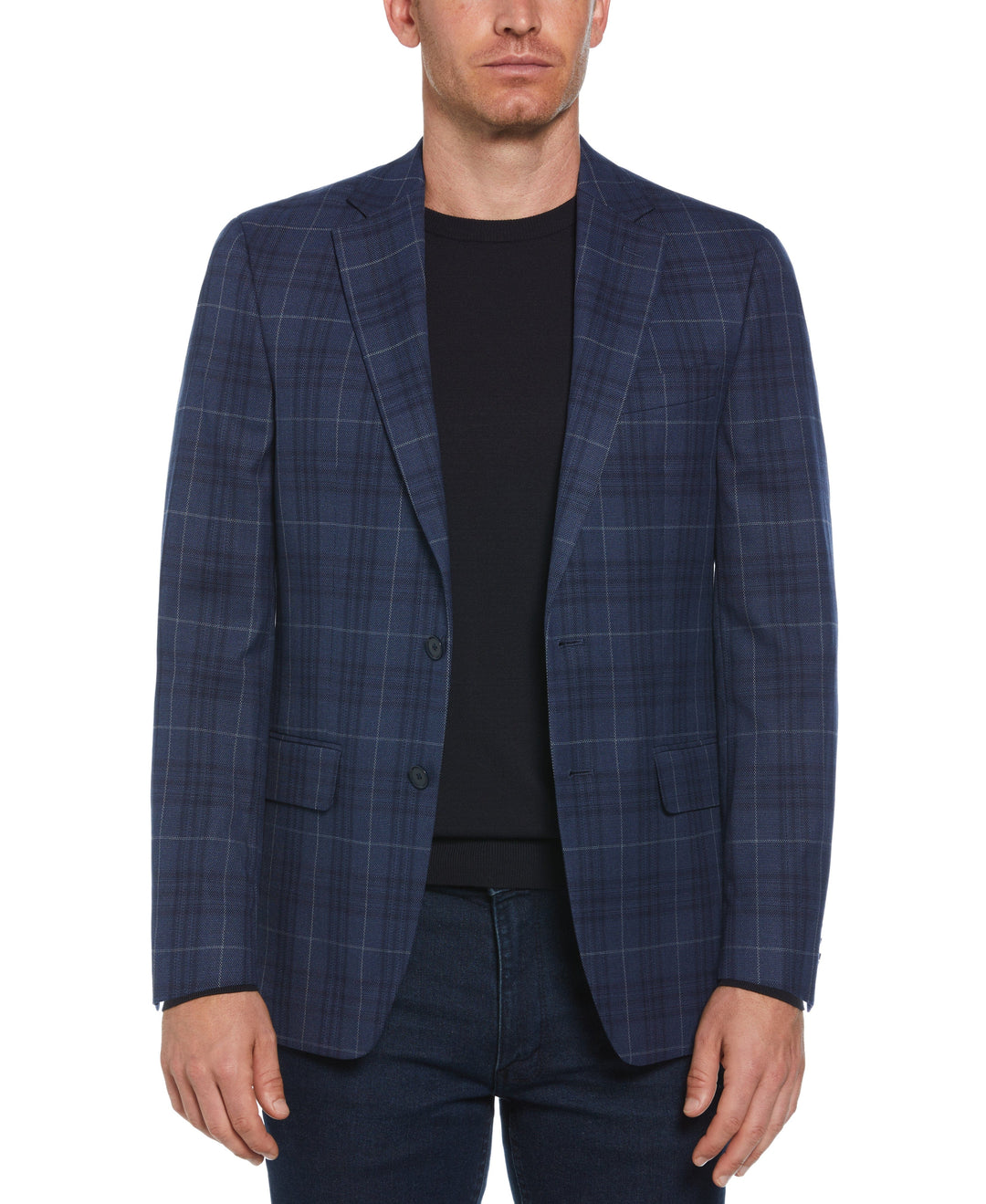 Slim Fit Plaid Tweed Sport Suit Jacket (Blue) 