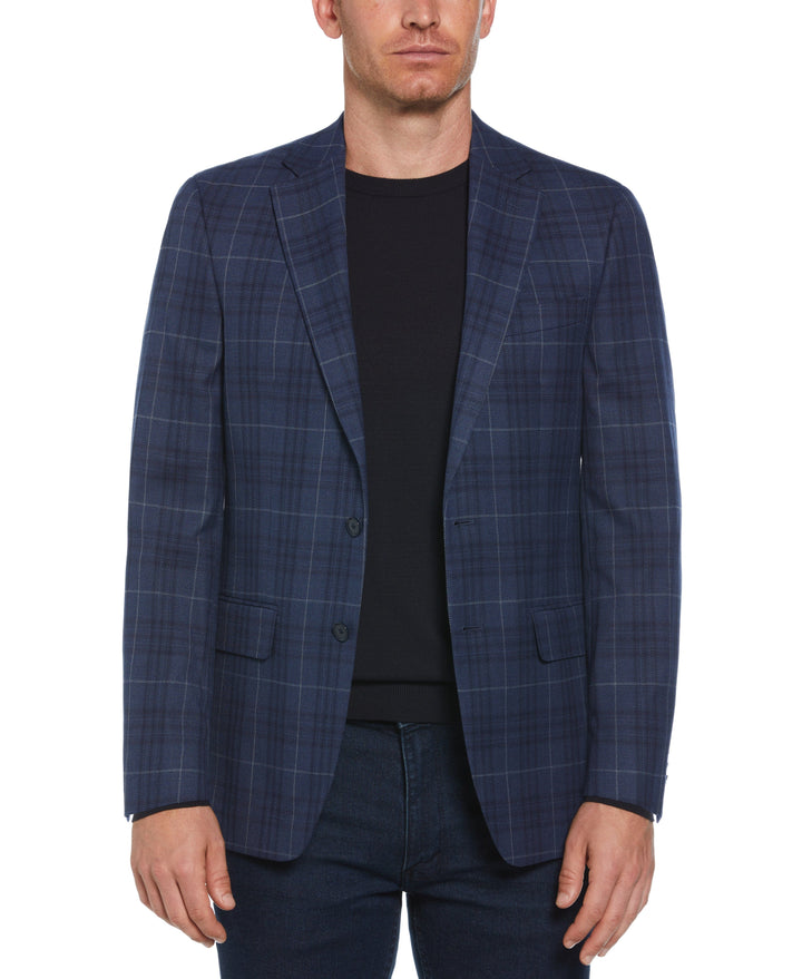 Slim Fit Plaid Tweed Sport Suit Jacket (Blue) 