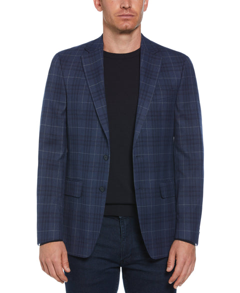 Slim Fit Plaid Tweed Sport Suit Jacket (Blue) 