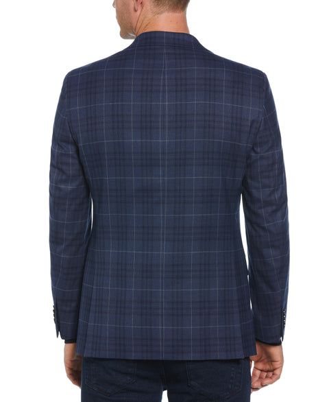 Slim Fit Plaid Tweed Sport Suit Jacket (Blue) 